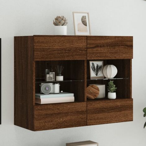 Mueble TV de pared con luces LED roble marrón 78,5x30x60,5 cm