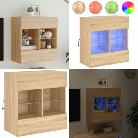 Mueble TV de pared con luces LED roble Sonoma 58,5x30x60,5 cm - Luces LED RGB - Mueble de TV