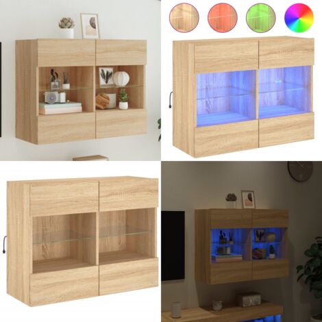 Mueble TV de pared con luces LED roble Sonoma 78,5x30x60,5 cm - Luces LED RGB - Mueble de TV con luz