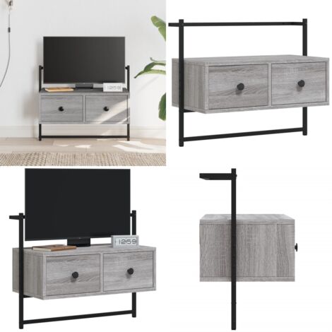 Mueble TV de pared madera ingeniería gris Sonoma 60,5x30x51 cm - Mueble de pared - Madera contrachapada