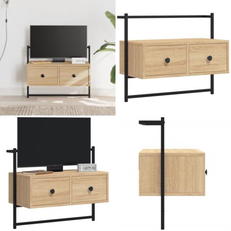 Mueble TV de pared madera ingeniería roble Sonoma 60,5x30x51 cm - Mueble de pared - Madera de ingeniería