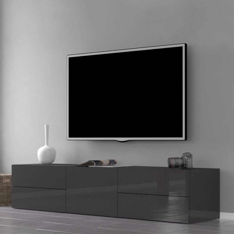 

Mueble de TV diseño antracita brillante 170 cm puerta 4 cajones Metis Living Report