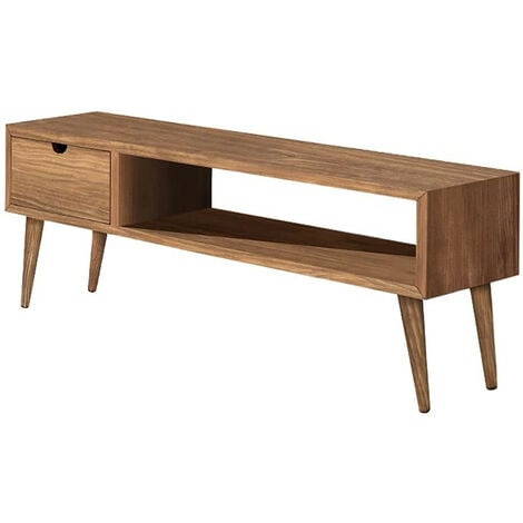 Mueble tv diseno vintage, con un cajon y un estante, madera maciza natural