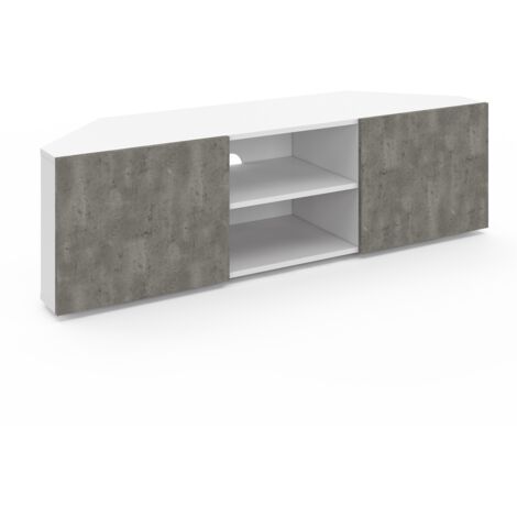 Mueble TV esquinero ELI blanco con puertas efecto hormigón 110 cm