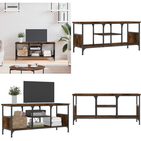 Mueble TV hierro madera contrachapada roble ahumado 100x35x45cm - Mueble industrial - Madera contrachapada