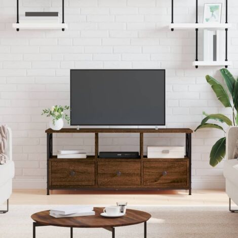 Mueble TV hierro madera contrachapada roble marrón 102x33x45 cm vidaXL