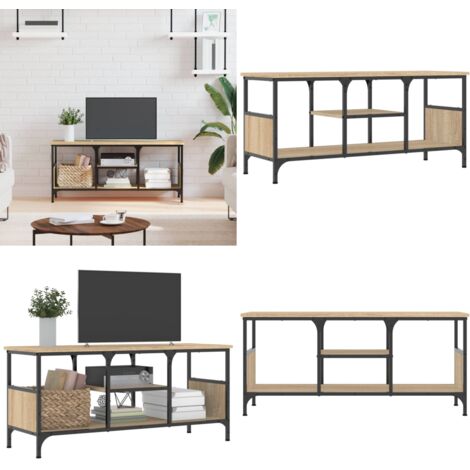 Mueble TV hierro madera contrachapada roble Sonoma 100x35x45 cm - Madera contrachapada - Armario de TV