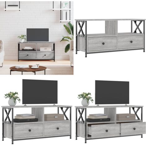 Mueble TV hierro y madera contrachapada gris Sonoma 90x33x45 cm - Madera contrachapada - Hierro