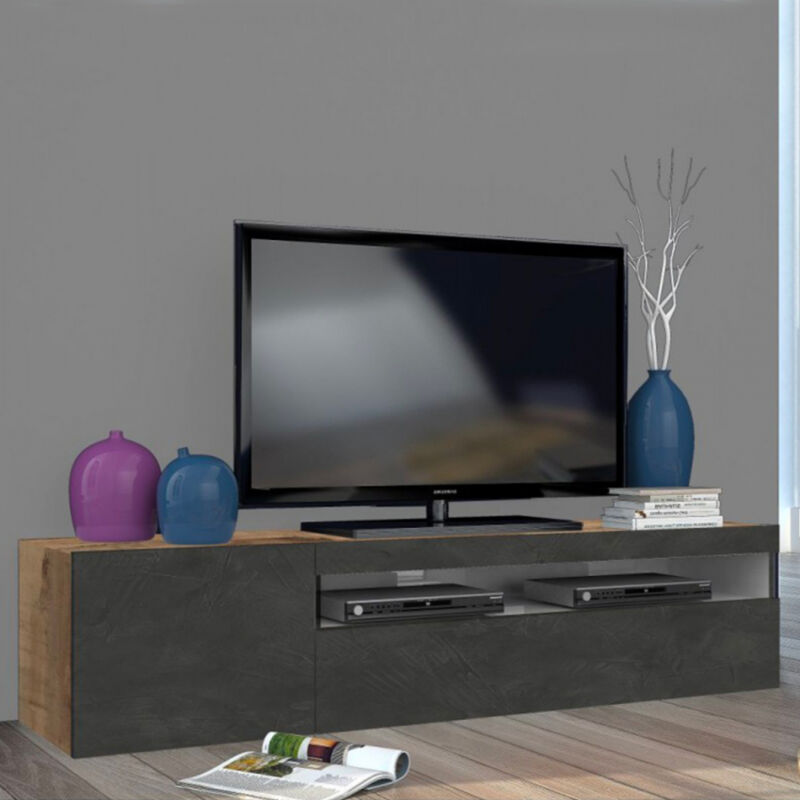 

Mueble de TV 155 cm industrial puerta cajón abatible Daiquiri Pero Ardesia M