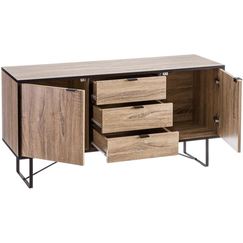 

Mueble TV industrial de madera y metal natural con 3 cajones y 2 puertas de 60x39x120 cm