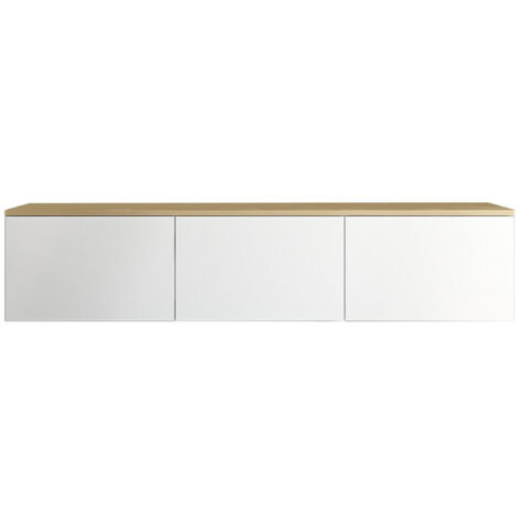 Mueble TV Kailua 404, Blanco + Roble, 160x35x32cm