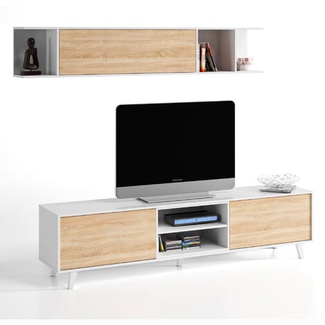 Mueble TV Kira 1 Estante 2 Puertas, Color Roble/Blanco, 180 cm Ancho 41 cm Profundo 51 cm Alto