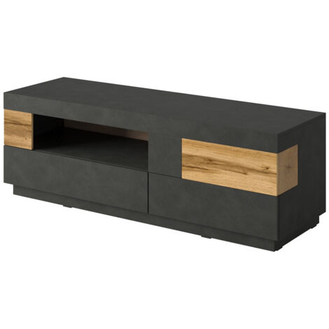 Mueble TV Livlore 103, Madera gris + Roble wotan, Número de puertas: 0, Número de cajones: 0, 160x54x55cm