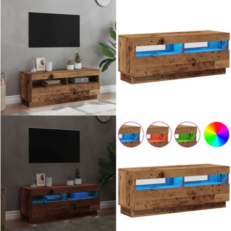 Mueble TV luces LED madera ingeniería envejecida 100x35x40 cm - Luz led rgb - Madera envejecida
