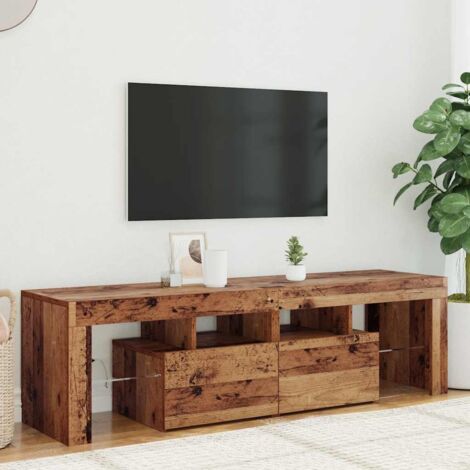 Mueble TV luces LED madera ingeniería envejecida 140x36,5x40 cm