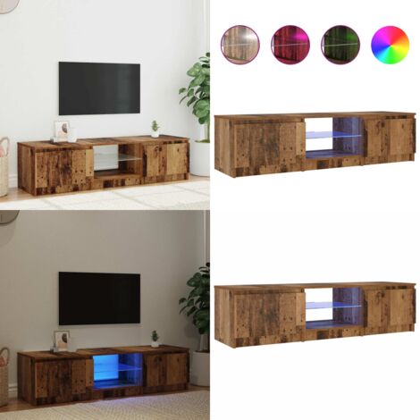 Mueble TV luces LED madera ingeniería envejecida 140x40x36 cm - Luces led rgb - Madera de ingeniería