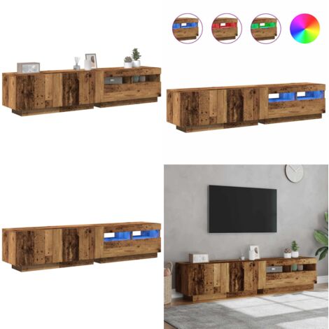 Mueble TV luces LED madera ingeniería envejecida 180x35x40 cm - Luces LED RGB - Madera de ingeniería