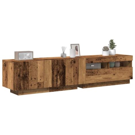 Mueble TV luces LED madera ingeniería envejecida 180x35x40 cm vidaXL