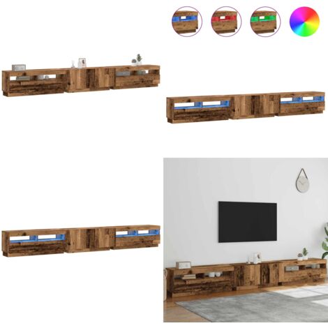 Mueble TV luces LED madera ingeniería envejecida 300x35x40 cm - Luces LED RGB - Madera de ingeniería
