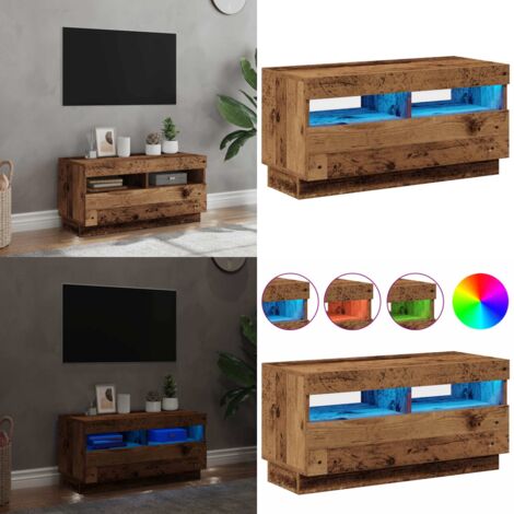 Mueble TV luces LED madera ingeniería envejecida 80x35x40 cm - Luz led rgb - Madera envejecida