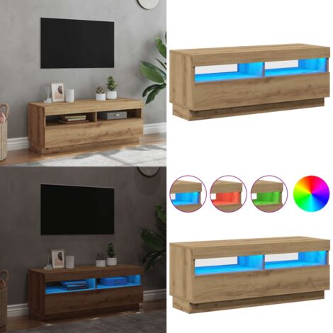 Mueble TV luces LED madera ingeniería roble artisan 100x35x40cm - Luz led rgb - Madera de ingeniería