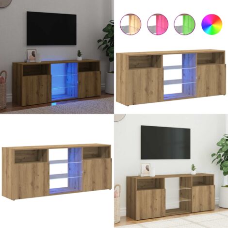 Mueble TV luces LED madera ingeniería roble artisan 120x30x50cm - Luz led rgb - Madera de ingeniería