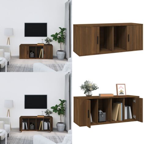 Mueble TV madera contrachapada color marrón roble 100x35x40 cm - Madera contrachapada - Mueble de almacenamiento
