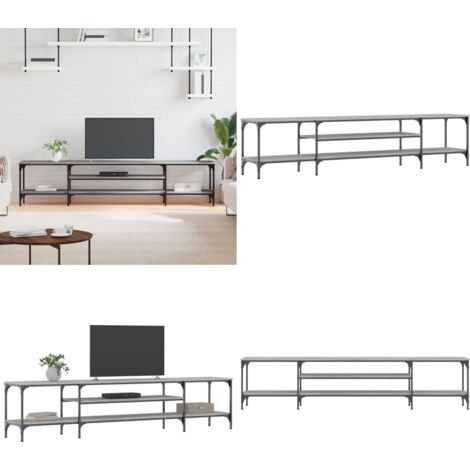 Mueble TV madera ingeniería y hierro gris Sonoma 201x35x45 cm - Mueble industrial - Madera contrachapada