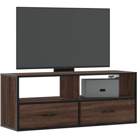 Mueble TV madera ingeniería y metal marrón roble 100x31x39,5 cm