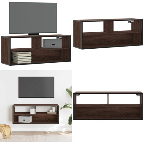 Mueble TV madera ingeniería y metal marrón roble 100x31x39,5 cm - Mueble para tv - Mueble de almacenamiento