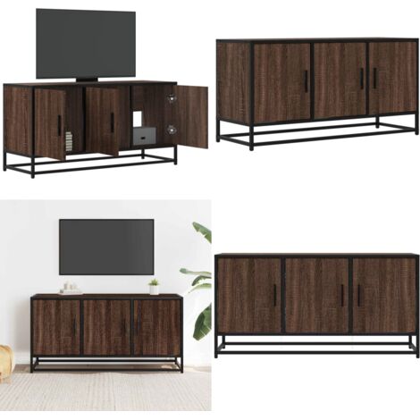 Mueble TV madera ingeniería y metal marrón roble 100x35x50 cm - Almacenamiento - Madera de ingeniería