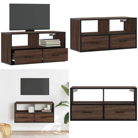Mueble TV madera ingeniería y metal marrón roble 80x31x39,5 cm - Madera de ingeniería - Metal