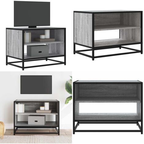 Mueble TV madera ingeniería y metal roble ahumado 61x40x46 cm - Almacenamiento - Madera de ingeniería