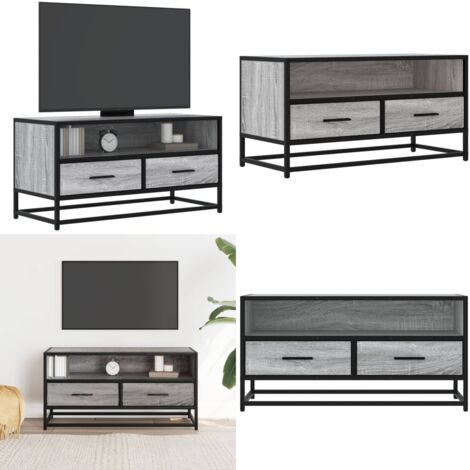Mueble TV madera ingeniería y metal roble ahumado 80x34,5x40 cm - Almacenamiento - Madera de ingeniería