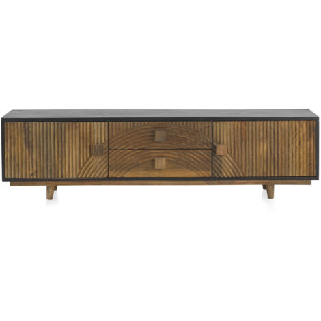 Mueble Tv Madera Mango Natural/Negro 2 Puertas 2 Cajones