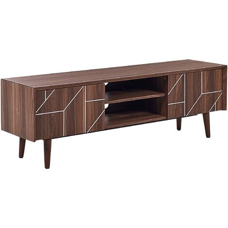 Mueble TV madera oscura 150 x 39 cm 2 armarios estantes gestión cables Franklin