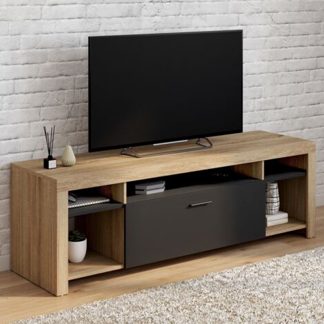 Mueble TV MALO 140 cm en madera con mueble negro
