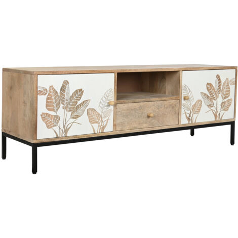 Mueble Tv Mango Metal 140X40X50 Hoja Blanco MB201130