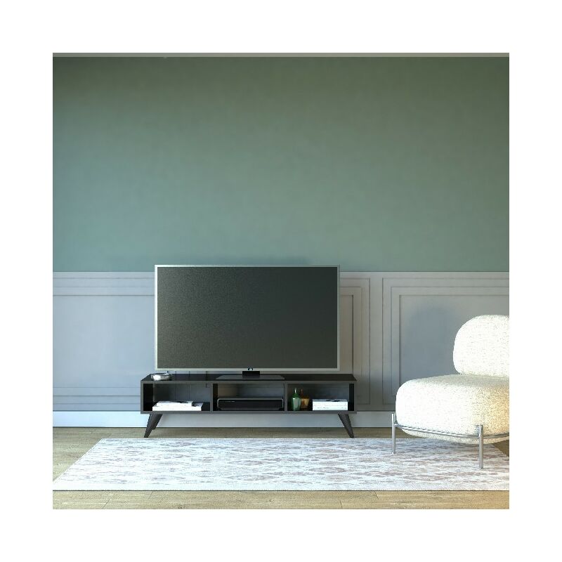 

Mueble TV Manolya Moderno - con Compartimientos - para Salon - Negro en Madera, 120 x 35 x 40 cm