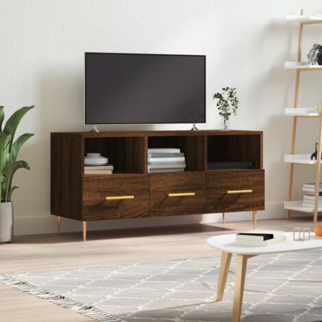 Mesa TV Salon,Mueble TV metal y madera contrachapada roble marrón  200x30x50cm -CD16487
