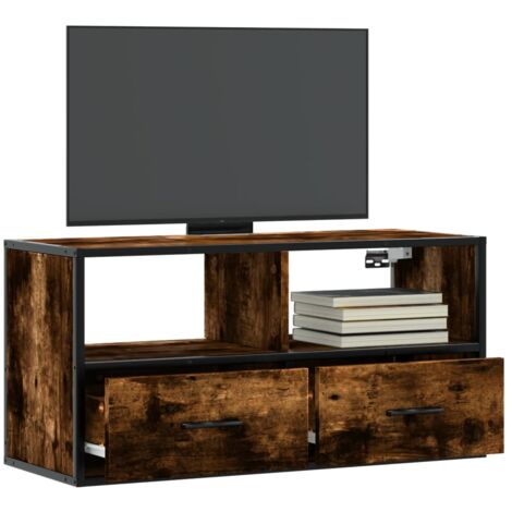 Mueble TV metal y madera contrachapada roble humo 80x31x39,5 cm
