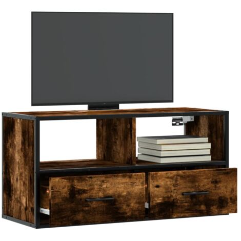 Mueble TV metal y madera contrachapada roble humo 80x31x39,5 cm vidaXL