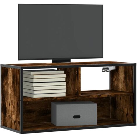 Mueble TV metal y madera contrachapada roble humo 80x31x39,5 cm vidaXL