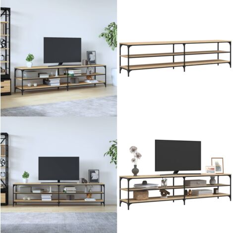 Mueble TV metal y madera contrachapada roble Sonoma 200x30x50cm - Mueble de sala - Mueble de almacenamiento