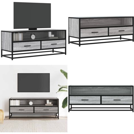 Mueble TV metal y madera ingeniería gris Sonoma 100x34,5x40 cm - Mueble de sala - Mueble de dormitorio