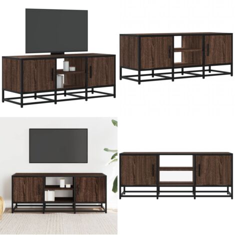 Mueble TV metal y madera ingeniería marrón roble 100x35x41 cm - Almacenamiento - Madera de ingeniería