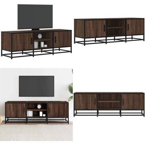 Mueble TV metal y madera ingeniería marrón roble 120x35x41 cm - Madera de ingeniería - Metal