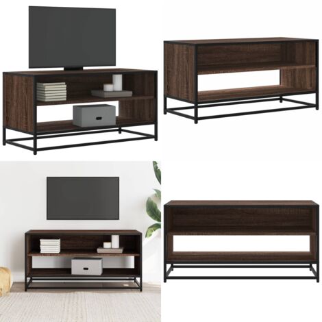 Mueble TV metal y madera ingeniería marrón roble 91x40x46 cm - Almacenamiento - Madera de ingeniería
