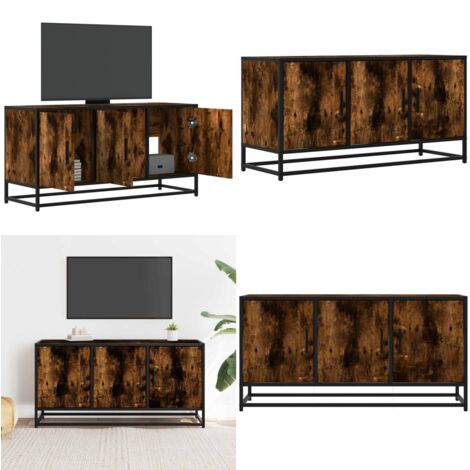 Mueble TV metal y madera ingeniería roble humo 100x35x50 cm - Mueble de sala - Mueble de dormitorio