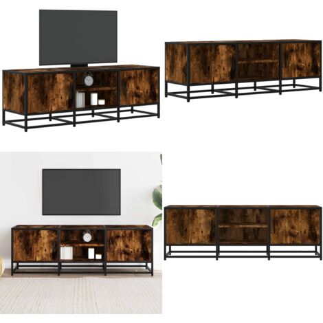 Mueble TV metal y madera ingeniería roble humo 120x35x41 cm - Muebles de sala - Muebles de dormitorio